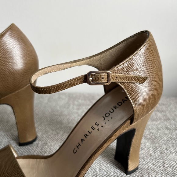 SEXY Vintage CHARLES JOURDAN of Paris Tan Lizard Print Open Toe Heels US Size 7 - Picture 7 of 11